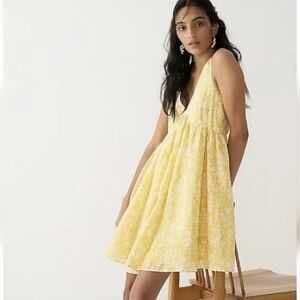 J. Crew Swingy V-Neck Mini Dress Pale Yellow Tossed‎ Floral Size Medium NWT